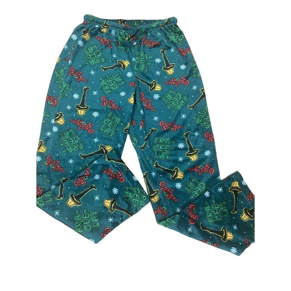 A Christmas Story Fleece Pajama Pants Small Unisex Green Holiday Lounge Pants